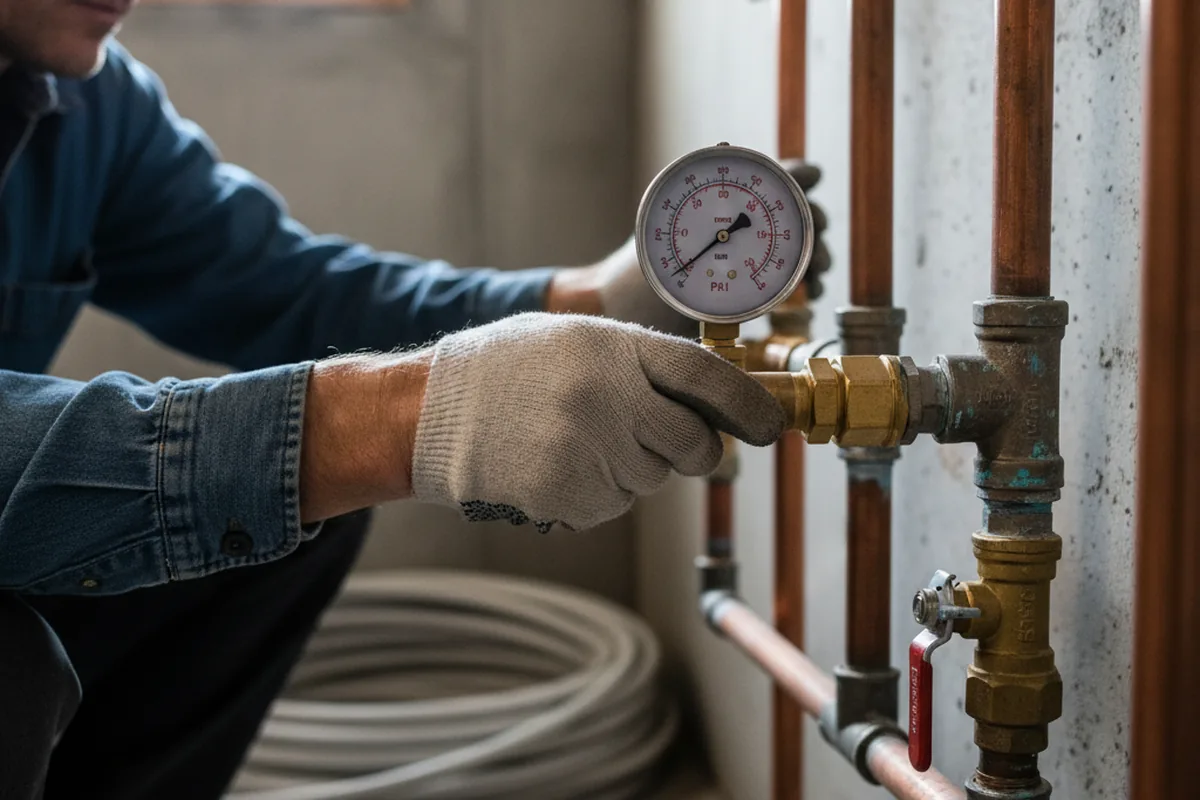 Pressure testing a repaired line during Water Line Repair in Palm